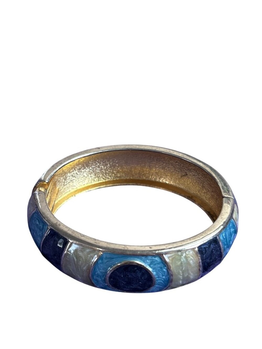 Vintage 80s Swirled Enamel Bracelet Blue Green Navy Goldtone 6.75 inches